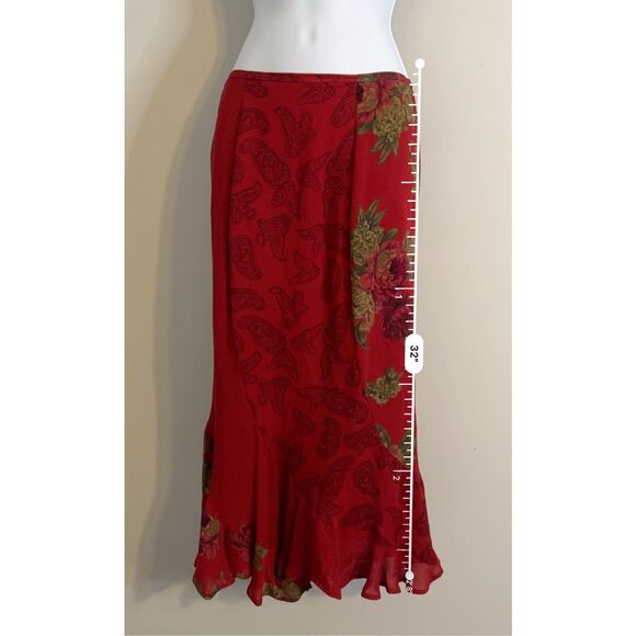 Chicos Red Midi Mermaid Tiered Silk Skirt sz 1 - Picture 4 of 8